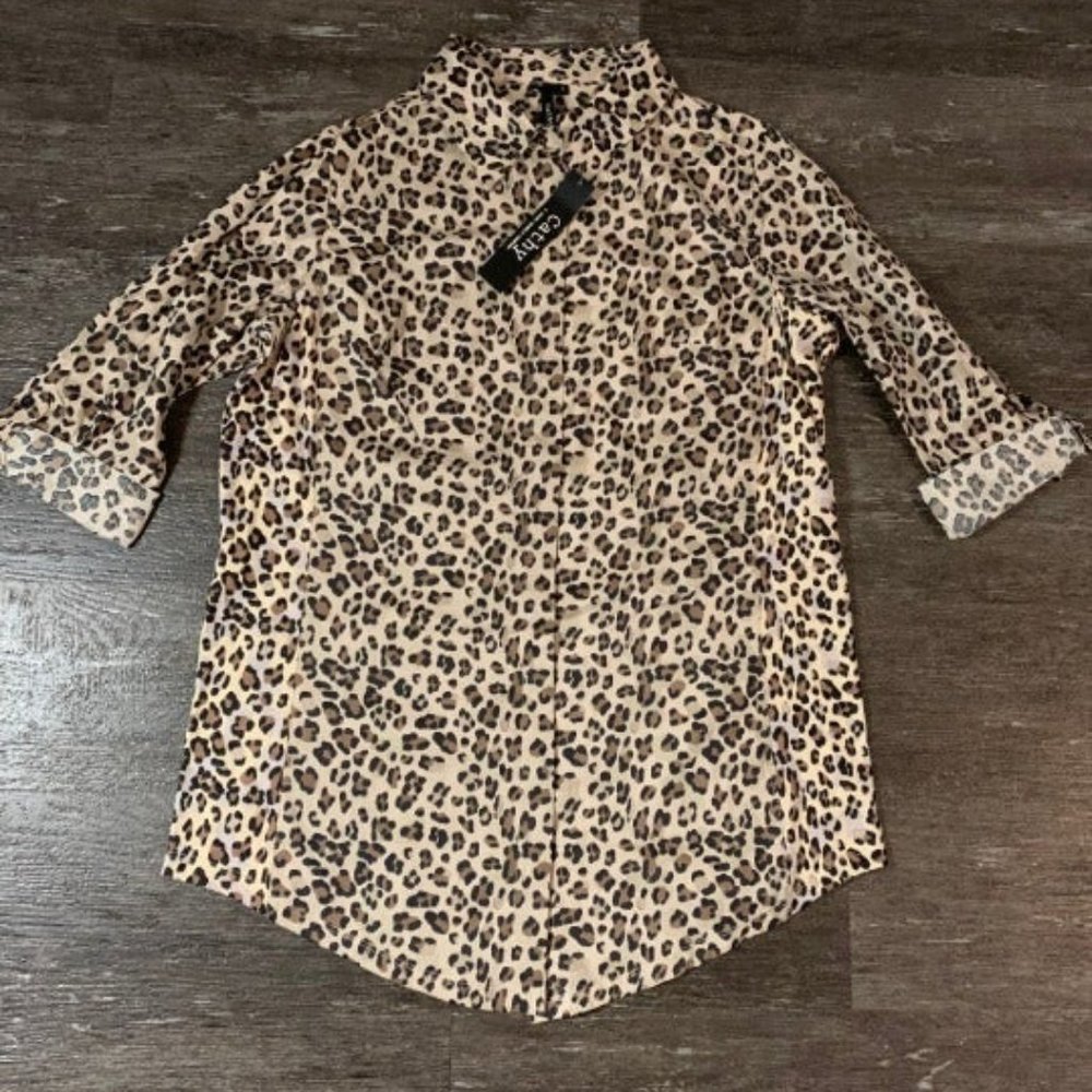 Cathy Daniels Leopard Print Button Down Shirt Size